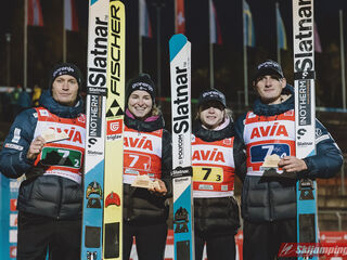 Anze Lanisek (SLO), Nika Vodan (SLO), Nika Prevc (SLO), Domen Prevc (SLO)